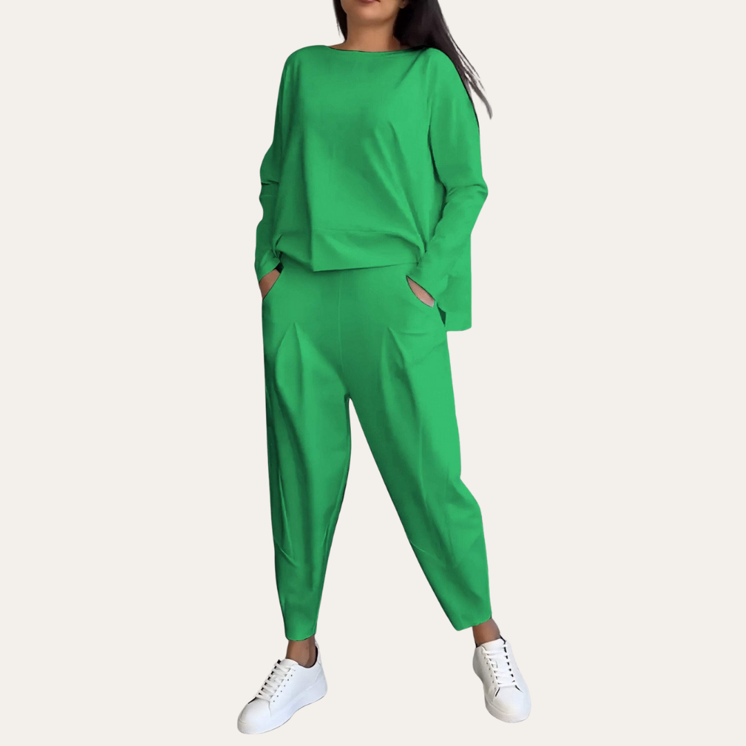 Damen Loungewear Anzug Set Leinen Hose Bluse Bequem Elegant | Vestea