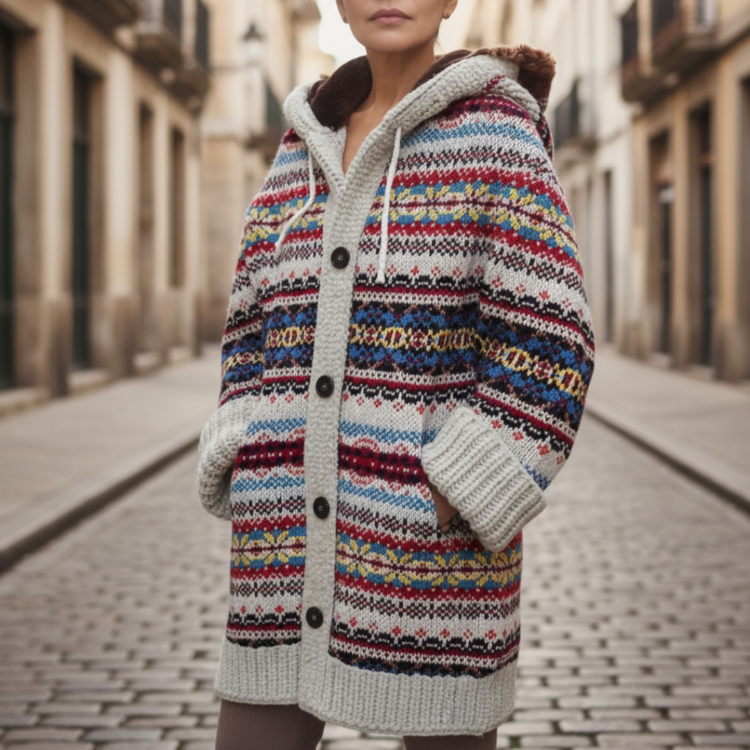 Damen Strick Kapuzenjacke Wintermantel | Vestea