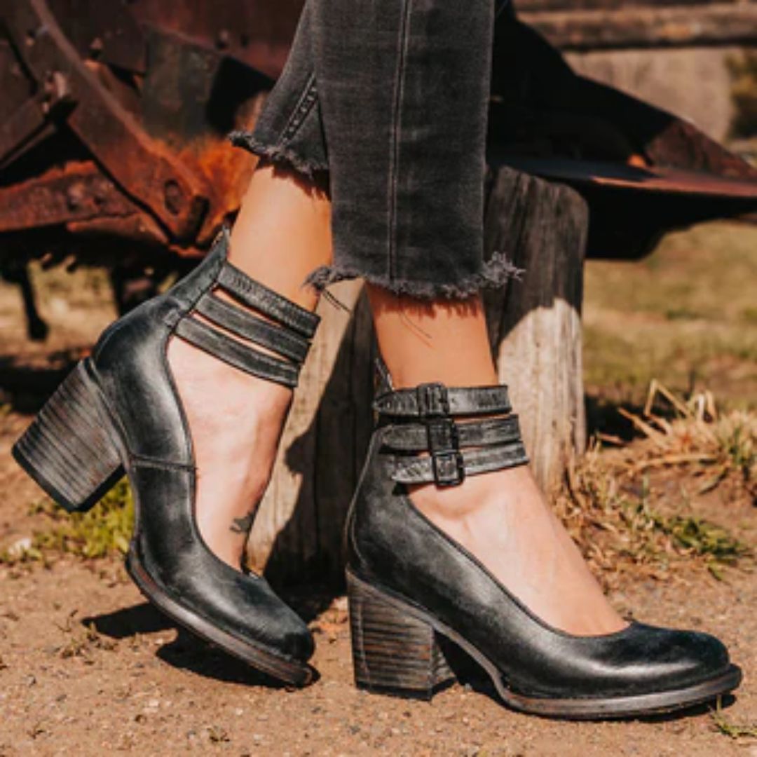 Damen Knöchelriemen Orthopädische Blockabsatz Pumps | Vestea