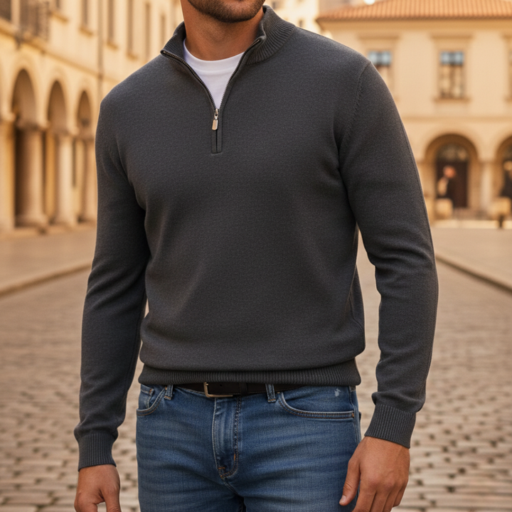 Herren-Feinstrickpullover mit halbem Reißverschluss | Vestea
