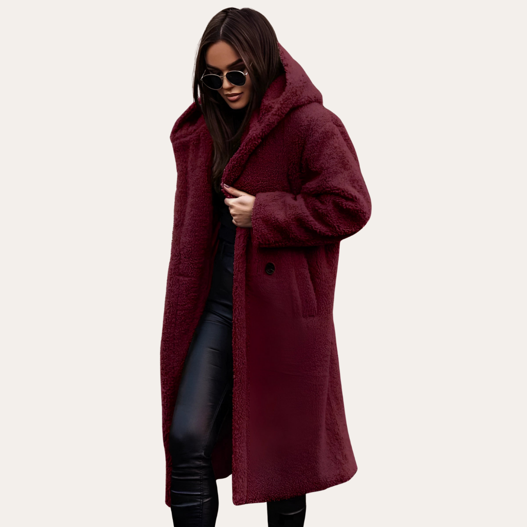 Damen Teddy Mantel mit Kapuze | Vestea
