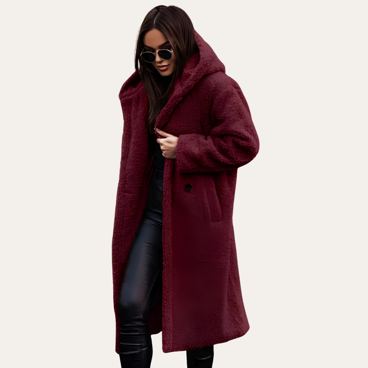 Damen Teddy Mantel mit Kapuze | Vestea