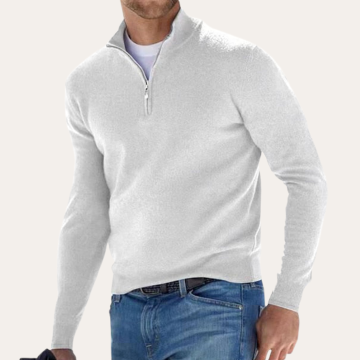Herren Feinstrickpullover Halbzip Langarm Materialmix Freizeit | Vestea