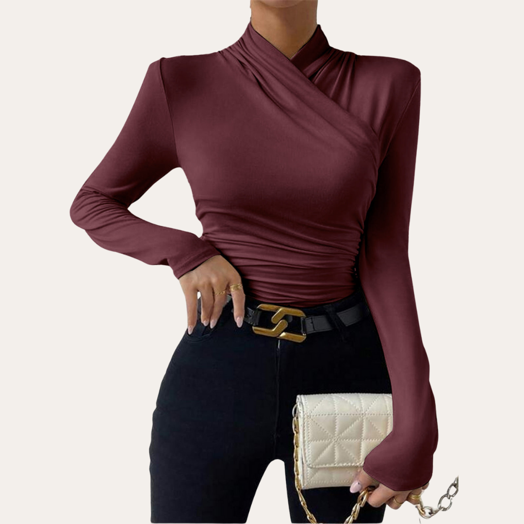 Damen Wickelshirt Langarm Slim Fit Bluse | Vestea
