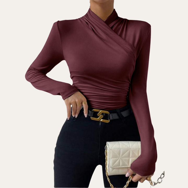 Damen Wickelshirt Langarm Slim Fit Bluse | Vestea
