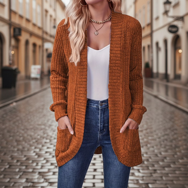 Offene, langärmelige Strickjacke für Damen | Vestea