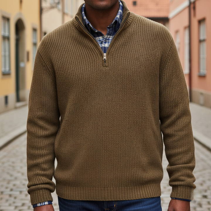 Herren Rippstrick Pullover mit Viertel-Reißverschluss | Vestea