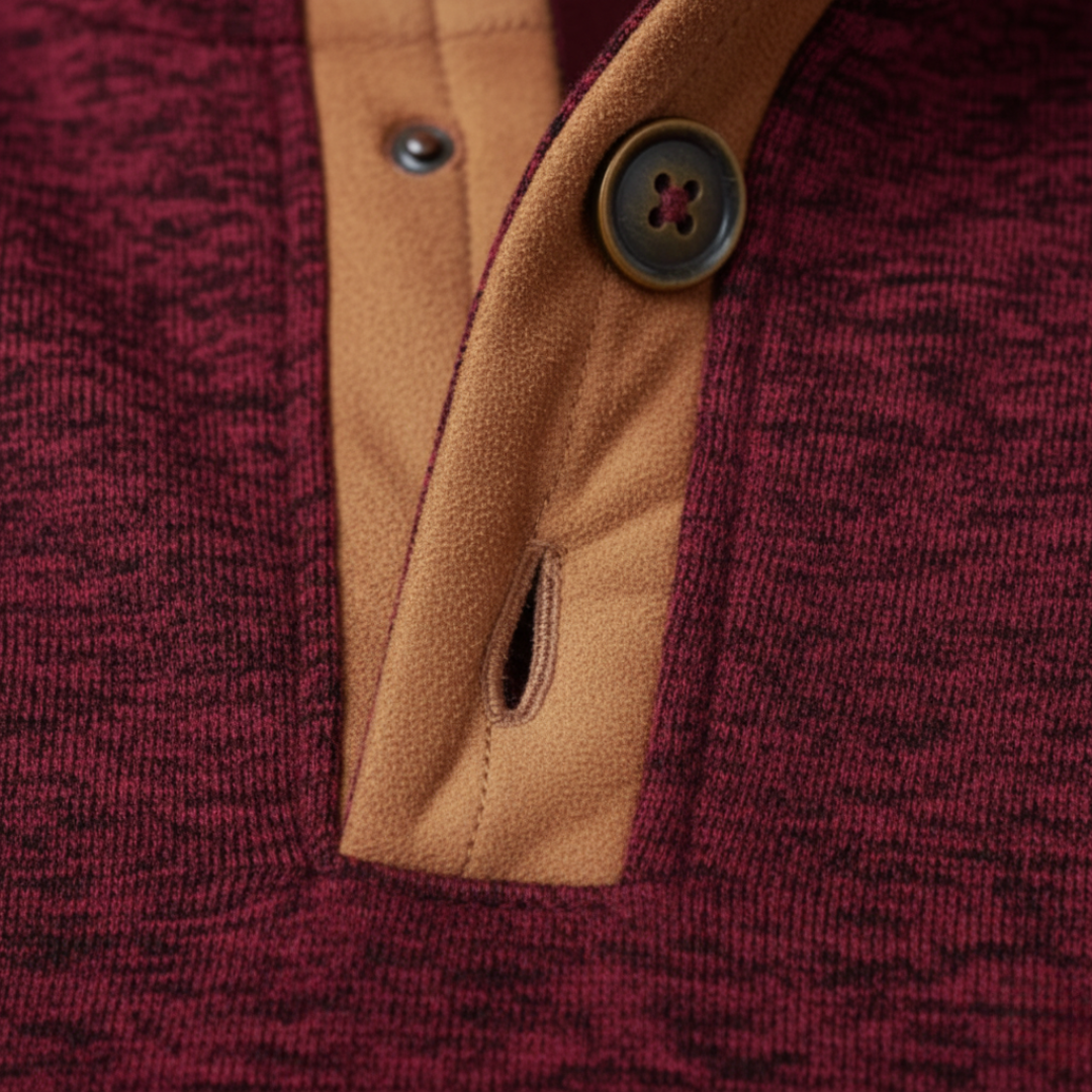 Herren Strick-Sweater Stehkragen Knopfleiste Ellbogenpatches | Vestea