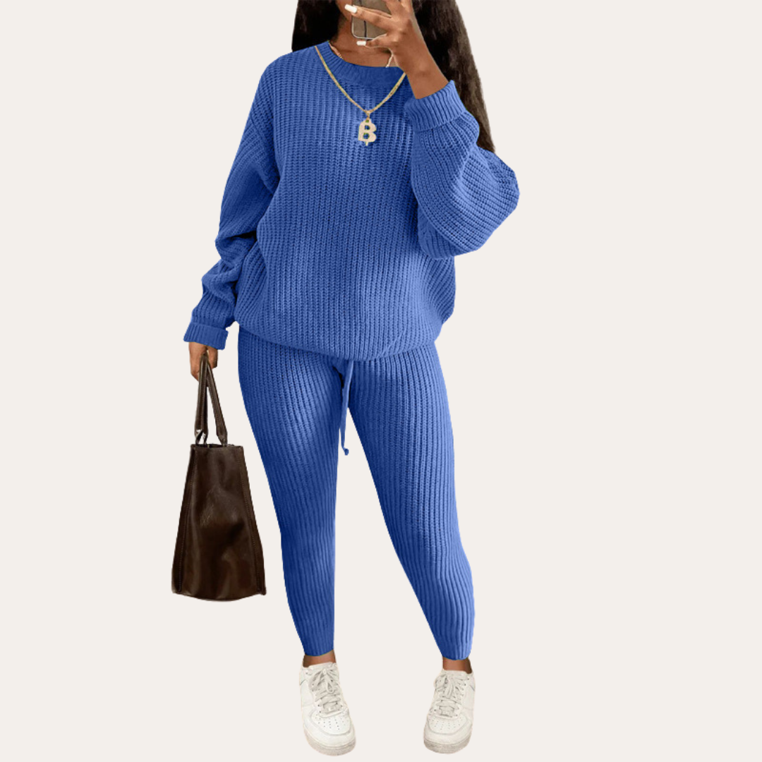 Damen Strick Zweiteiler Pullover Hose Freizeit Set | Vestea