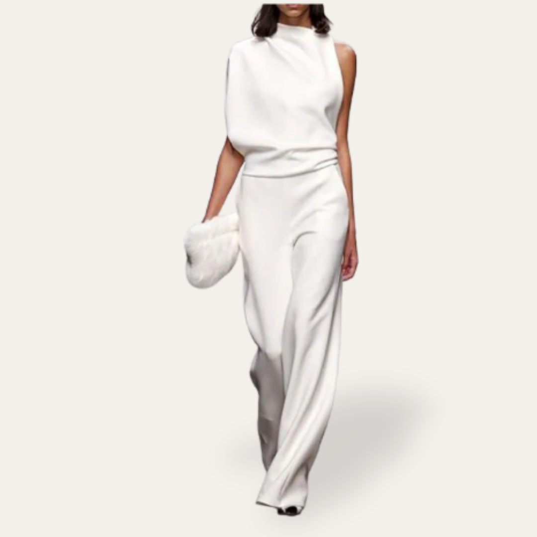 Damen Ein-Schulter Jumpsuit Elegant Weitbein Festlich | Vestea
