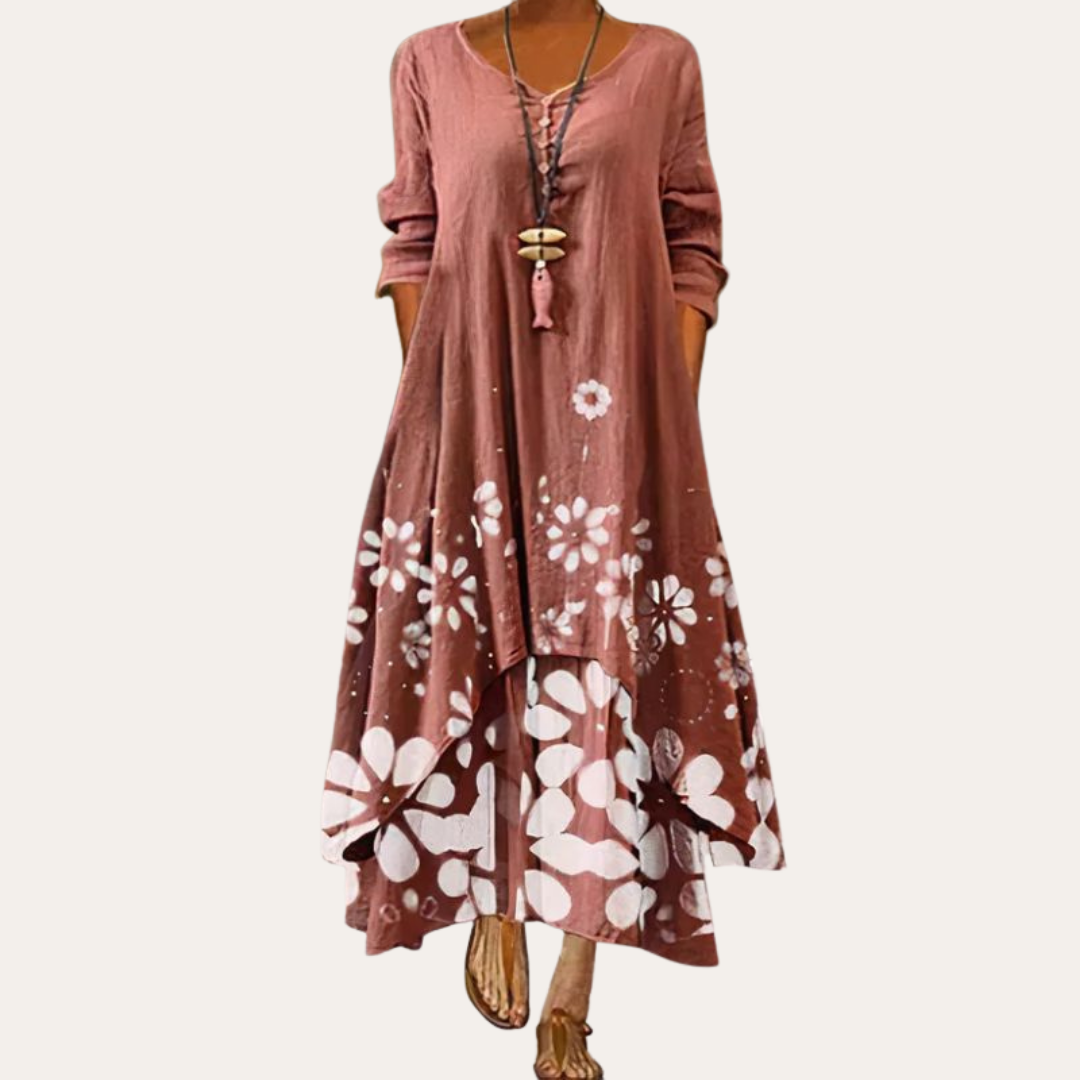 Blumenmuster Maxikleid Damen, Baumwolle | Vestea