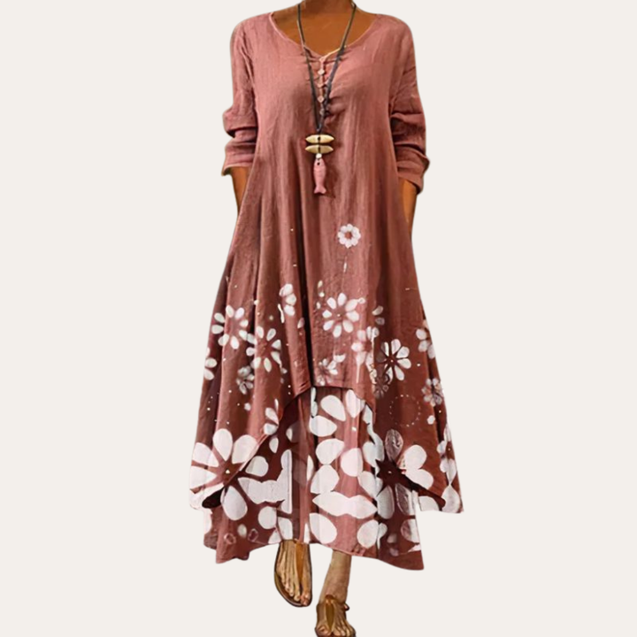 Blumenmuster Maxikleid Damen, Baumwolle | Vestea