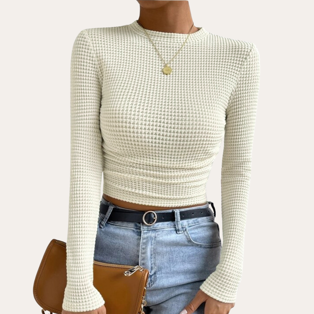 Damen Langarm Crop Top Rippenstrick Figurbetont | Vestea