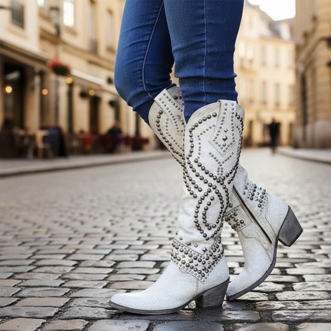 Damen Orthopädische Kniehohe Stiefel mit Nieten | Vestea