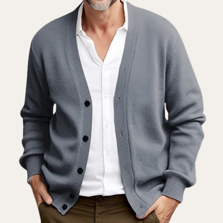 Herren Strickjacke V-Ausschnitt Knöpfe Basic | Vestea
