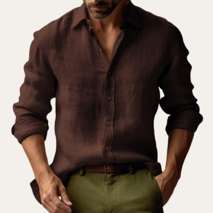 Herren Leinenhemd Langarm Freizeit Regular Fit | Vestea