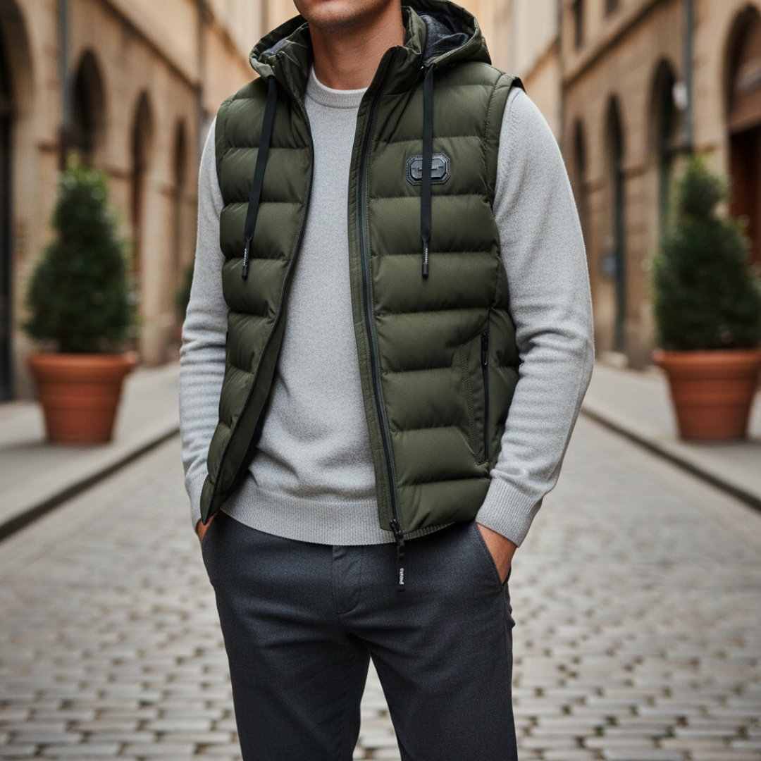 Steppweste für Herren mit Kapuze wattierte Winterjacke für draußen | Vestea