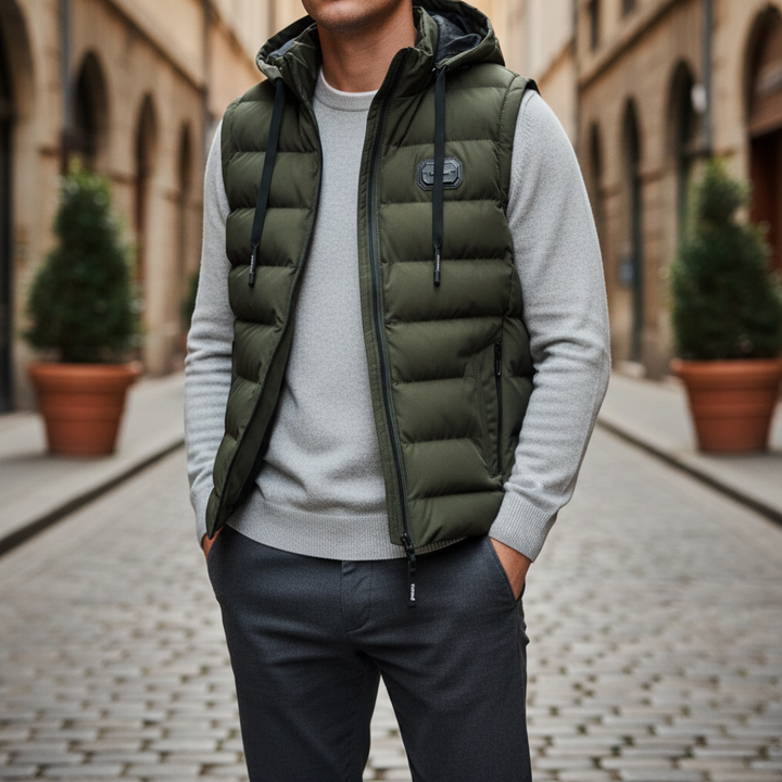 Steppweste für Herren mit Kapuze wattierte Winterjacke für draußen | Vestea