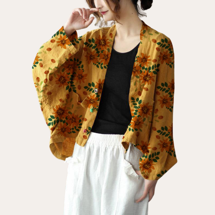 Damen Leinen Bluse Kimono Style Oversize Cardigan Langarm Jacke | Vestea