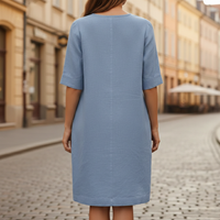 Shift Dress Short Sleeve Linen Look Womens