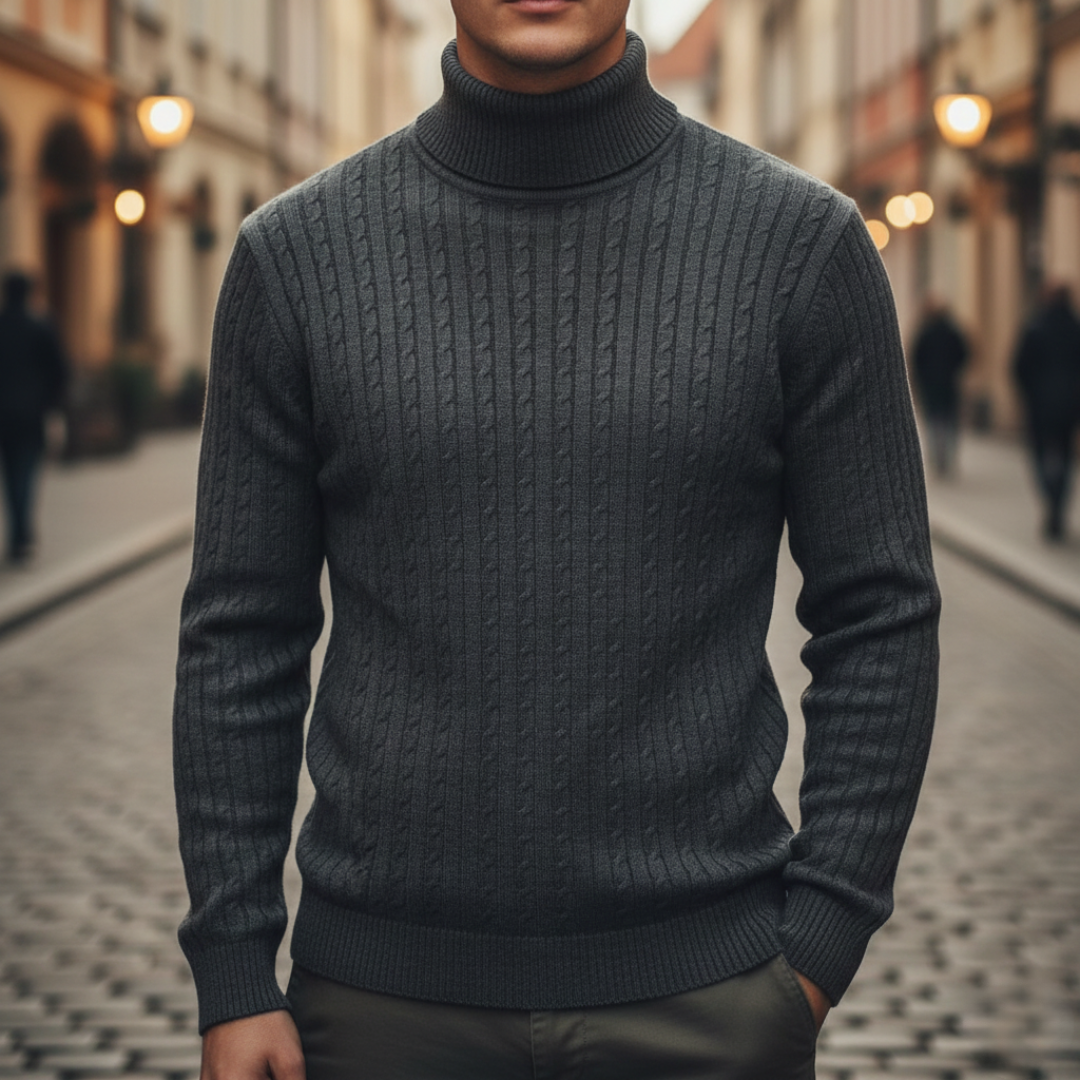 Modische Herren-Rollkragenpullover aus Rippstrick | Vestea