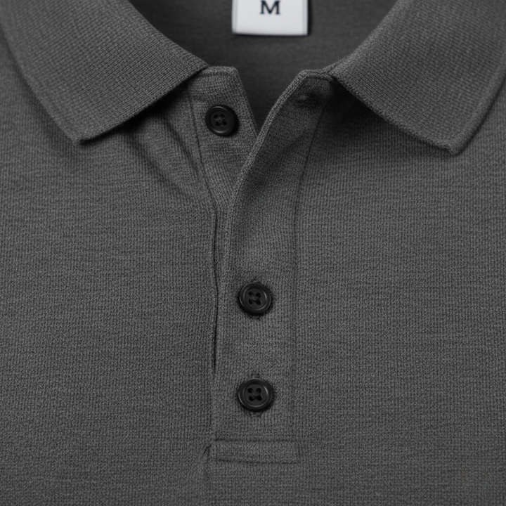 Men Ribbed Long Sleeve Polo Shirt