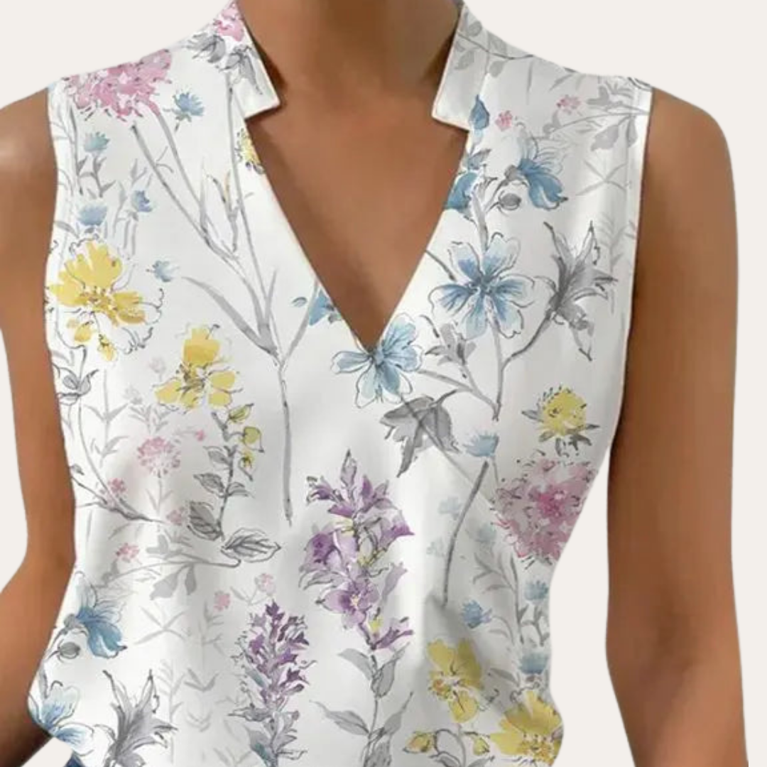 Wickeloptik Elegante Sommer Damen Bluse Ärmellos V-Ausschnitt | Vestea
