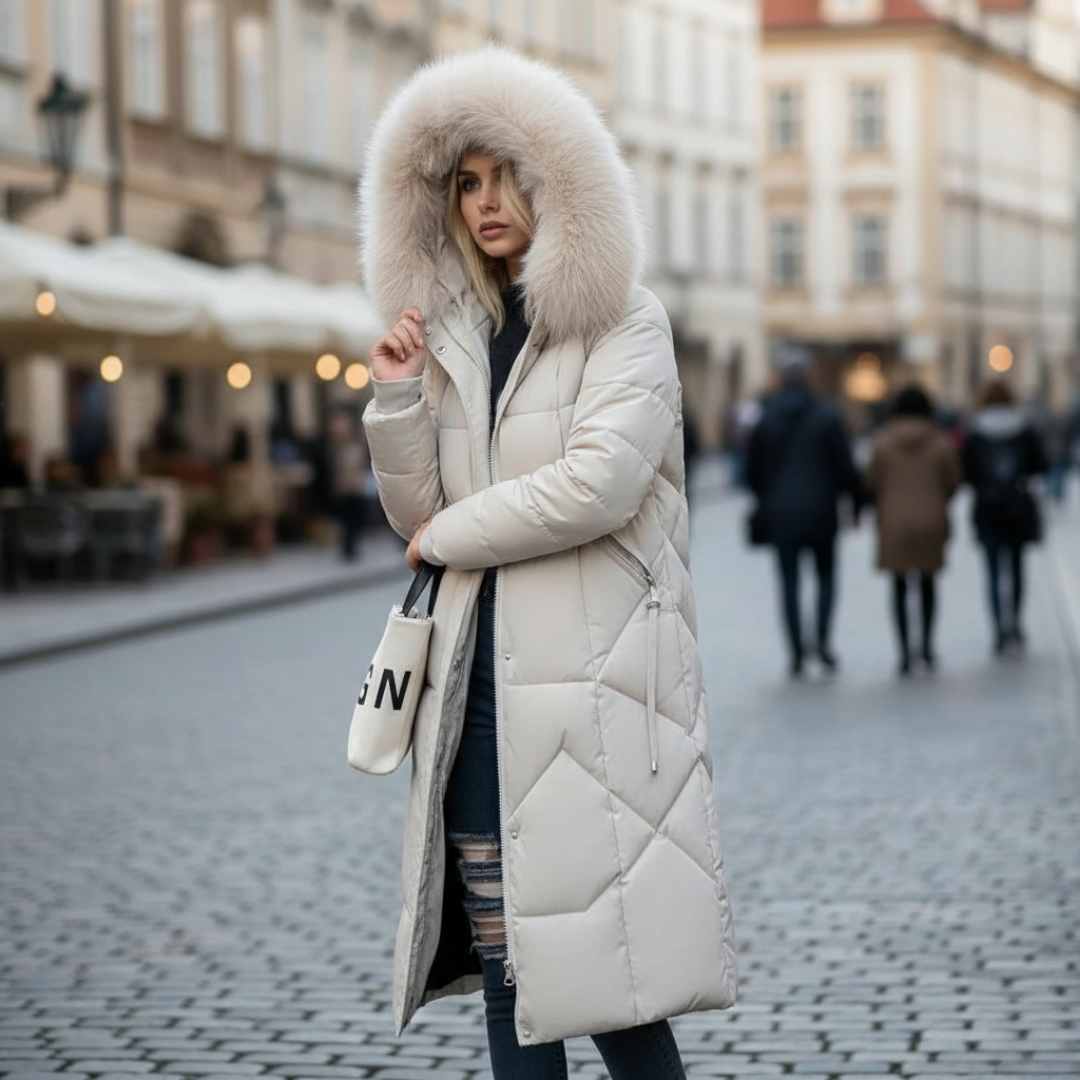 Damen Winter Steppmantel Kapuze Lang | Vestea