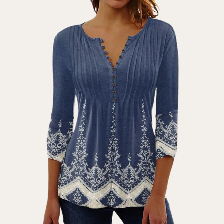 Bluse mit Knopfleiste und Blumenmuster für Damen | Vestea