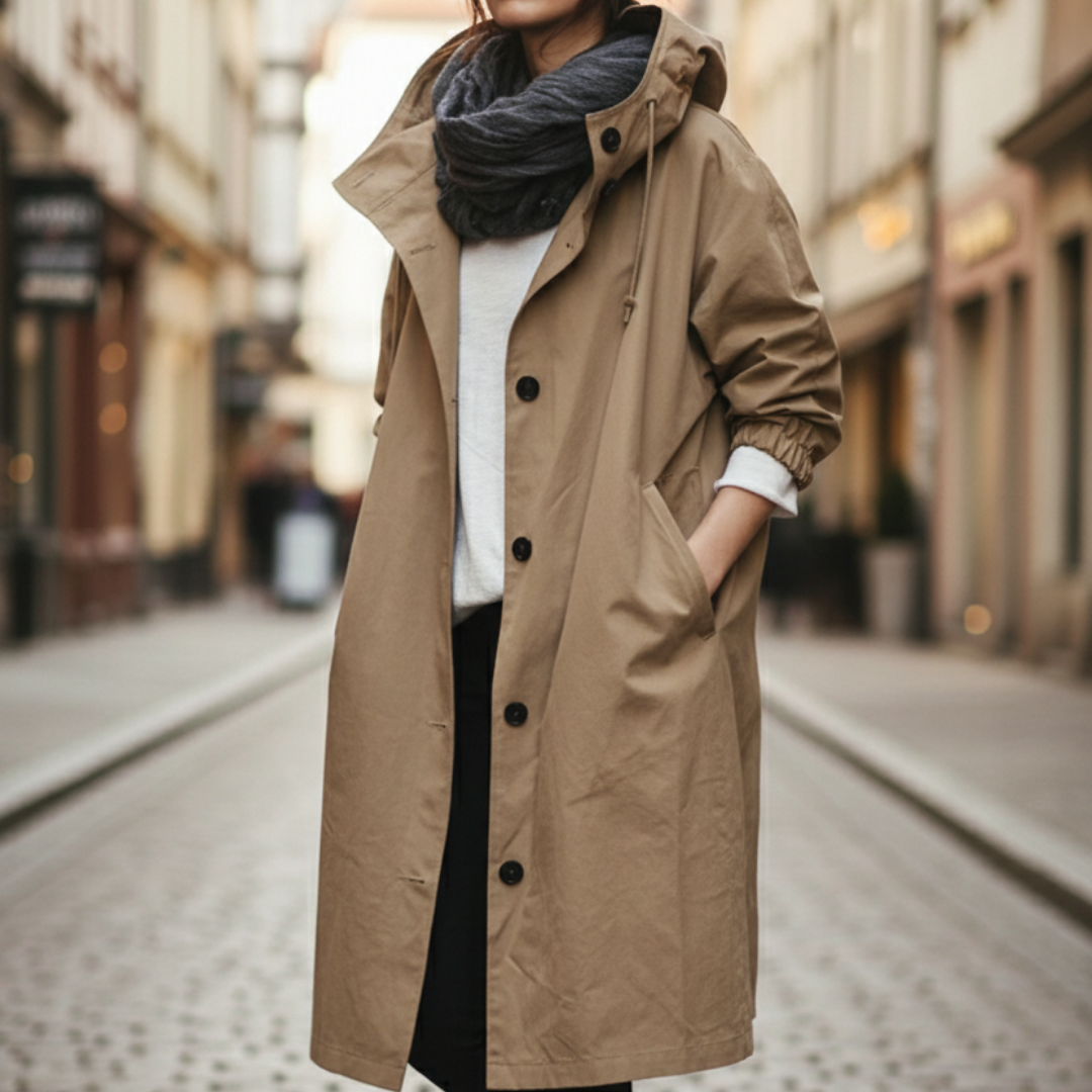 Damen Regenmantel Rot Kapuzenmantel Lang |  Vestea