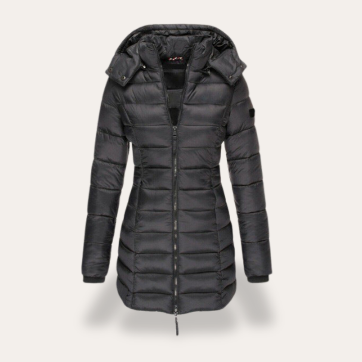 Damen Steppmantel mit Kapuze Winterjacke Reißverschluss | Vestea