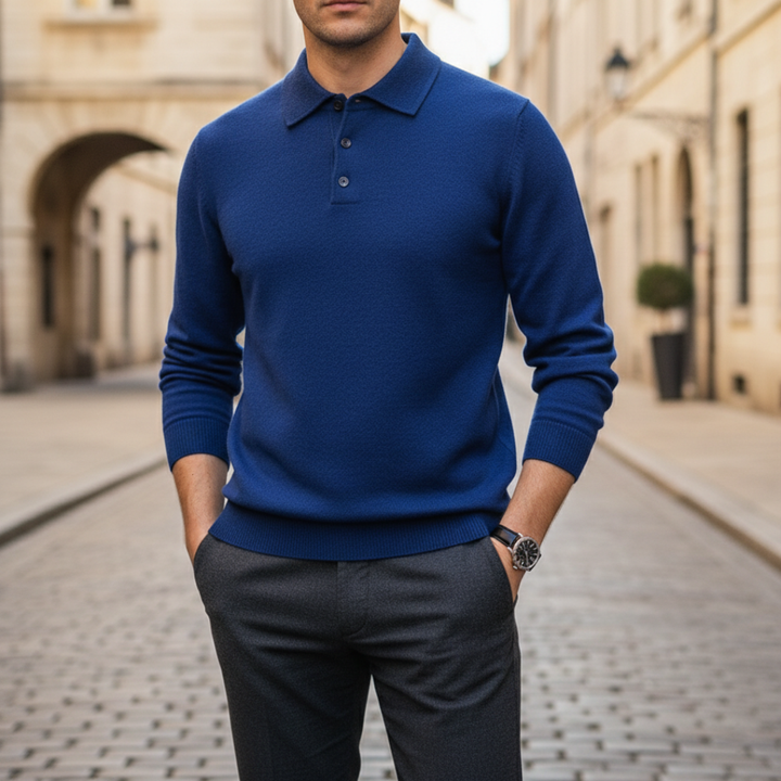 Camiseta de punto para hombre con cuello tipo polo y manga larga