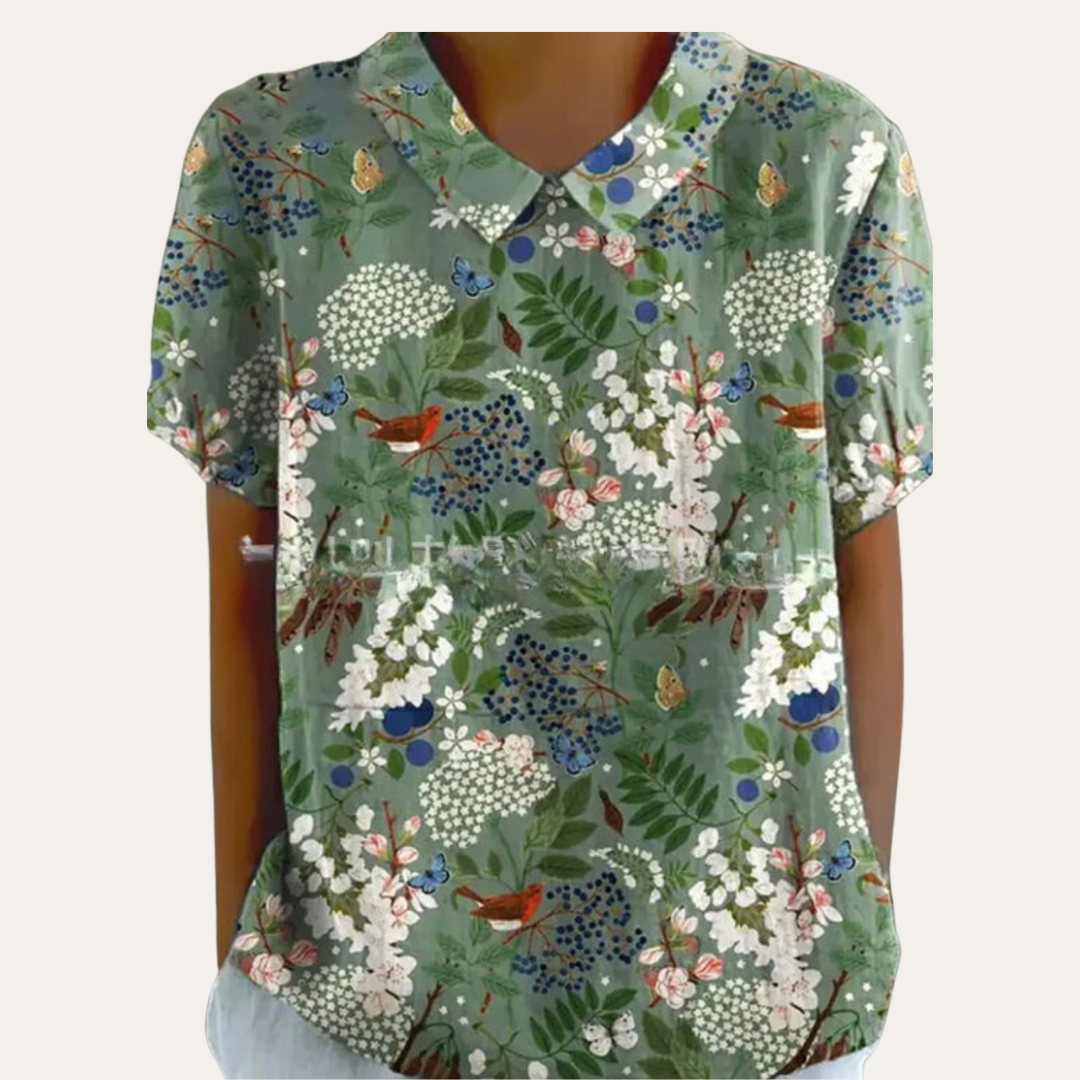Damen Bluse mit Blumenmuster und Kragen Sommeroberteil | Vestea