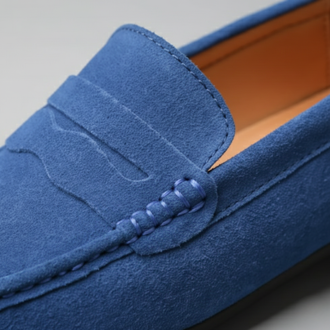 Zapatos de conducir para hombre tipo mocasín de ante con correa para moneda, sin cordones