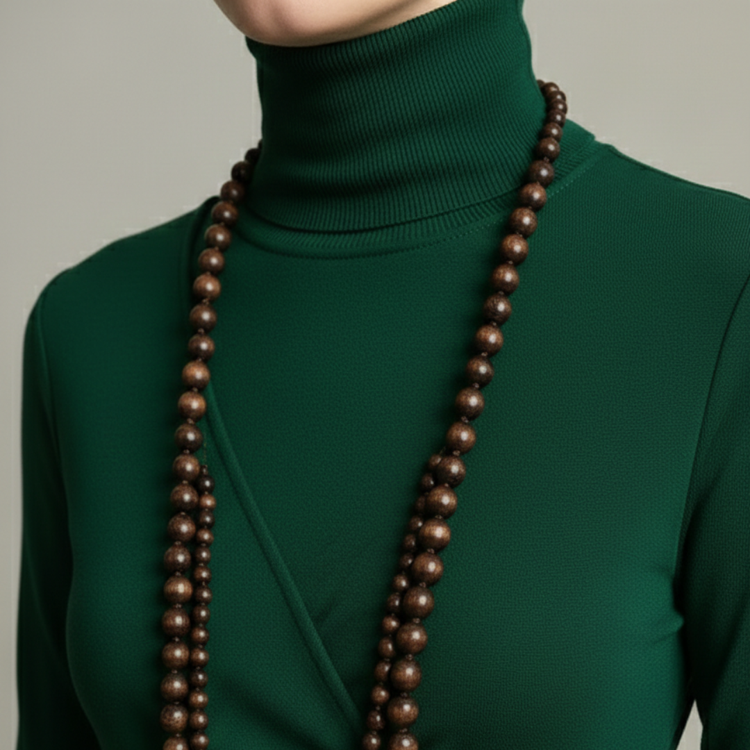 Vestido largo asimétrico plisado de cuello alto y manga larga para mujer