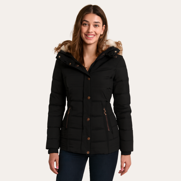Damen-Steppjacke mit Kapuze und Kunstpelz | Vestea