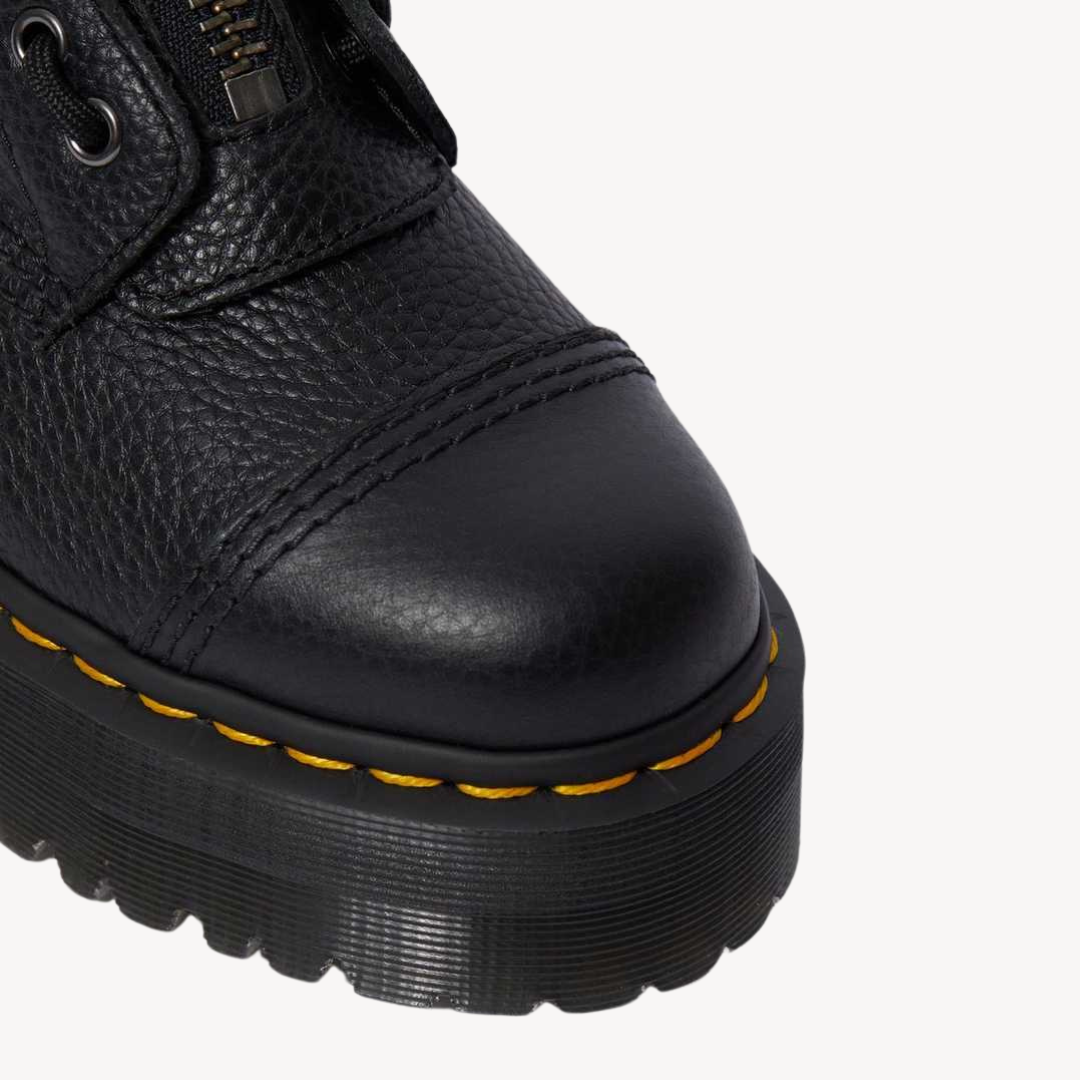Vestea | Damen Leder-Plateau-Kampfstiefel – Schwarz