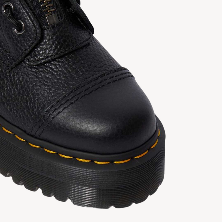 Vestea | Damen Leder-Plateau-Kampfstiefel – Schwarz