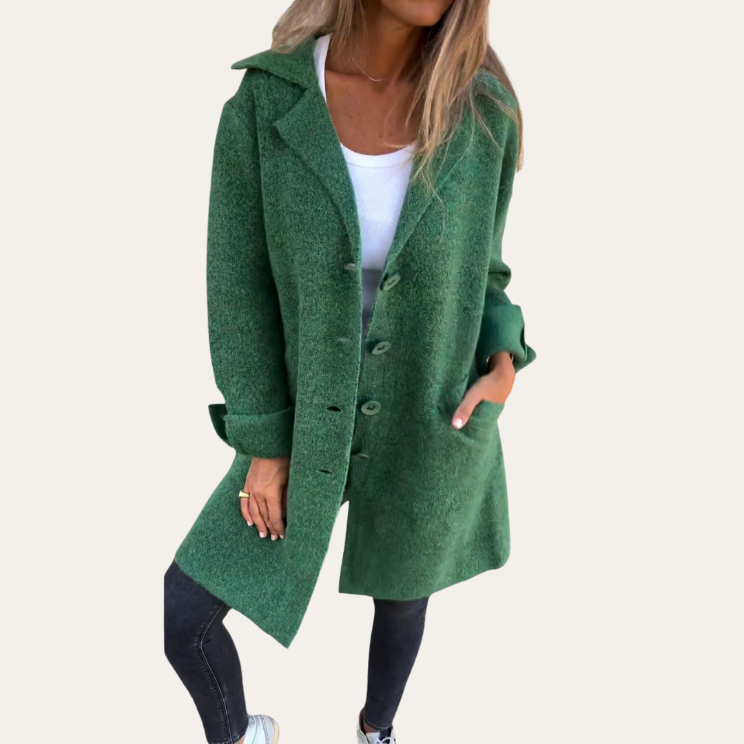 Damen Strickmantel Knielang mit Knöpfen Freizeit Herbstmantel | Vestea
