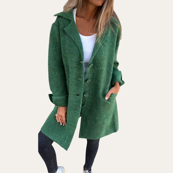 Damen Strickmantel Knielang mit Knöpfen Freizeit Herbstmantel | Vestea