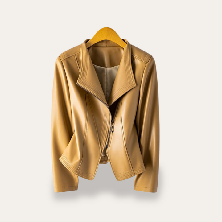 Damen Lederjacke mit Reißverschluss und Kragen | Vestea