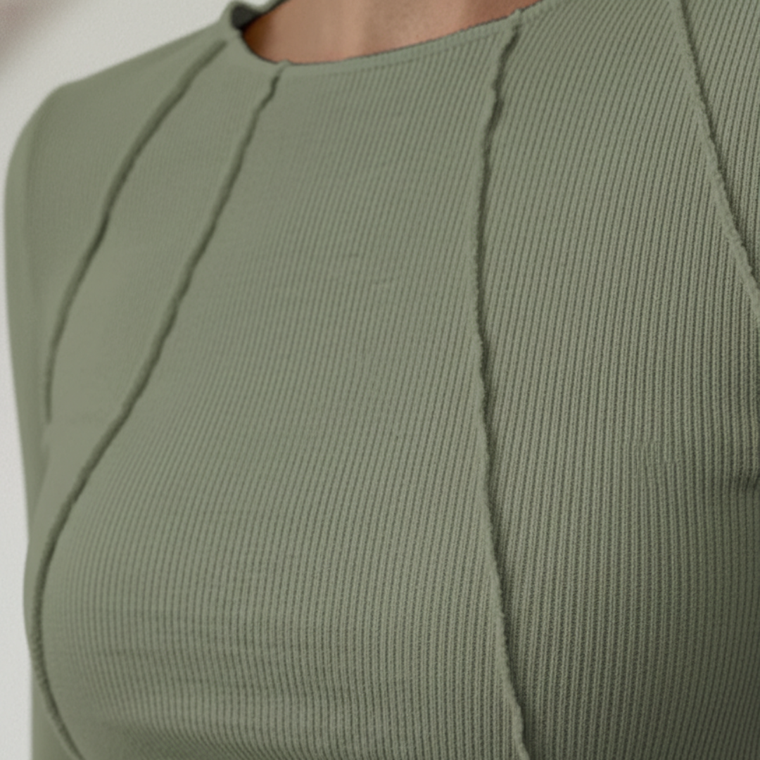 Haut à manches longues pour femme, côtelé, avec couture en relief, coupe ajustée