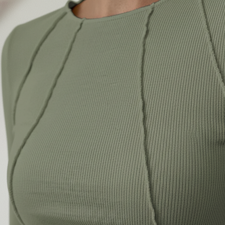 Haut à manches longues pour femme, côtelé, avec couture en relief, coupe ajustée
