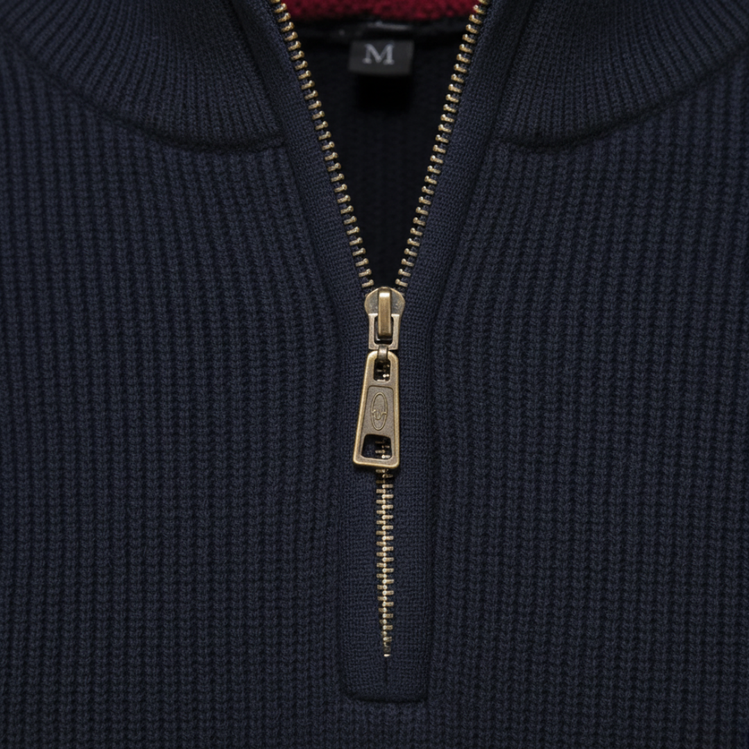 Herren Strickpullover Rollkragen Halb-Reißverschluss Baumwolle | Vestea