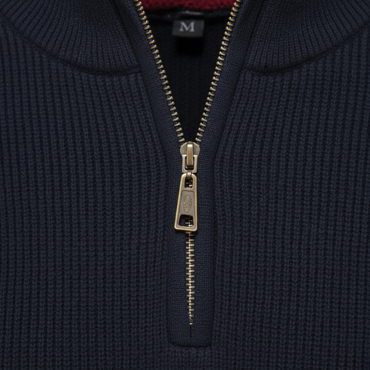 Herren Strickpullover Rollkragen Halb-Reißverschluss Baumwolle | Vestea