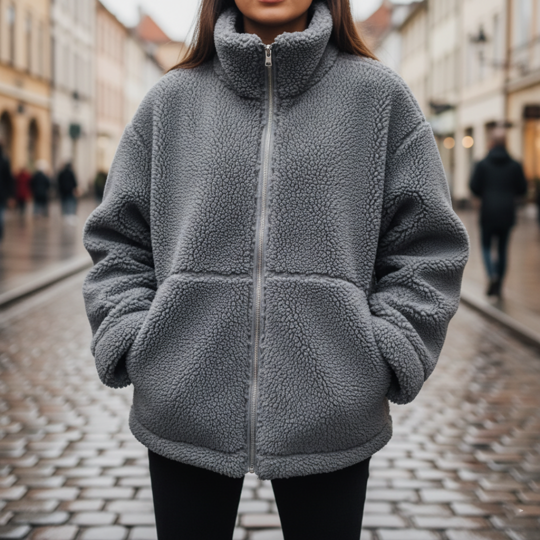 Winter Teddy Fleece Oversize Jacket for Women with Zipper | Vestea