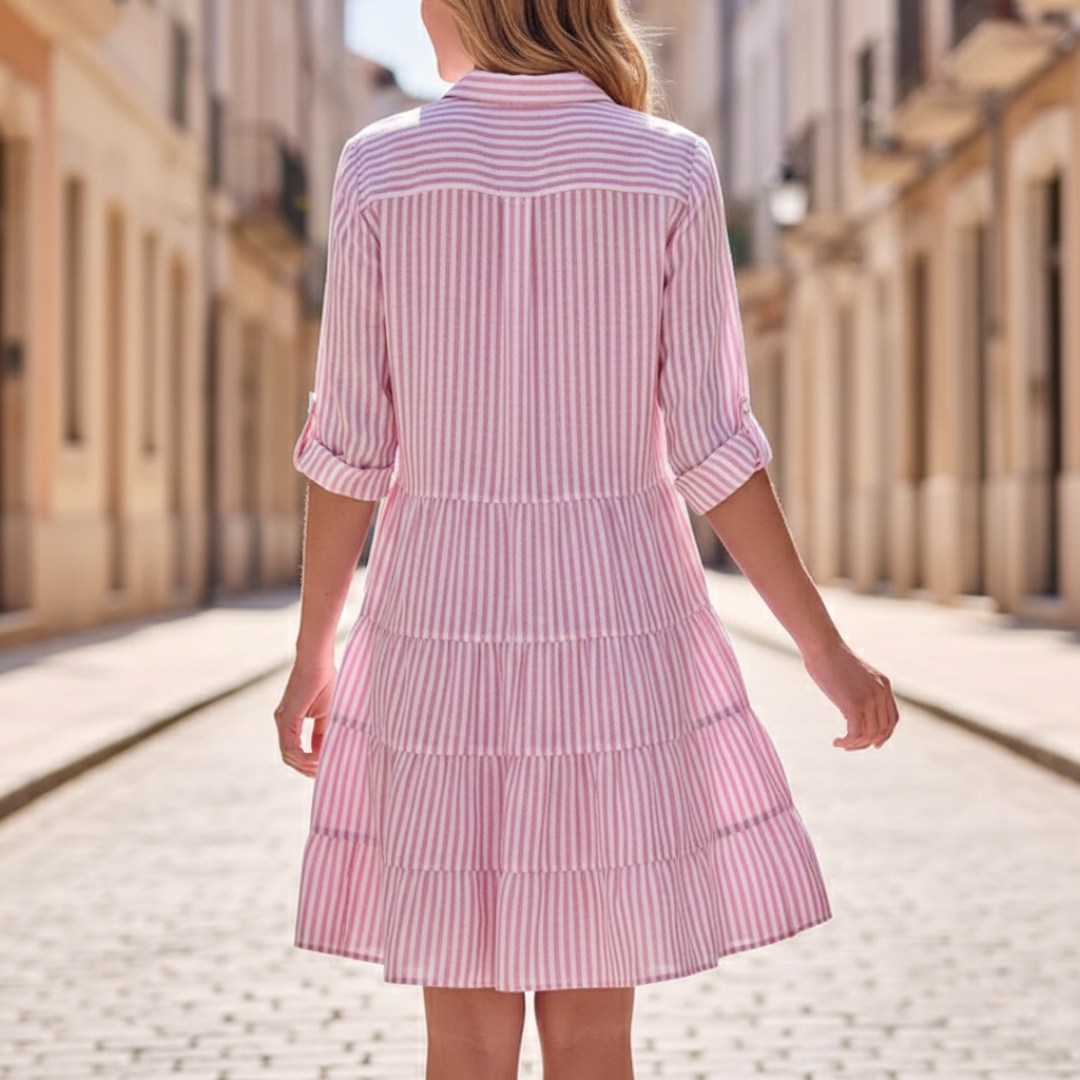 Shirtdress Tiered Button Front Striped Womens