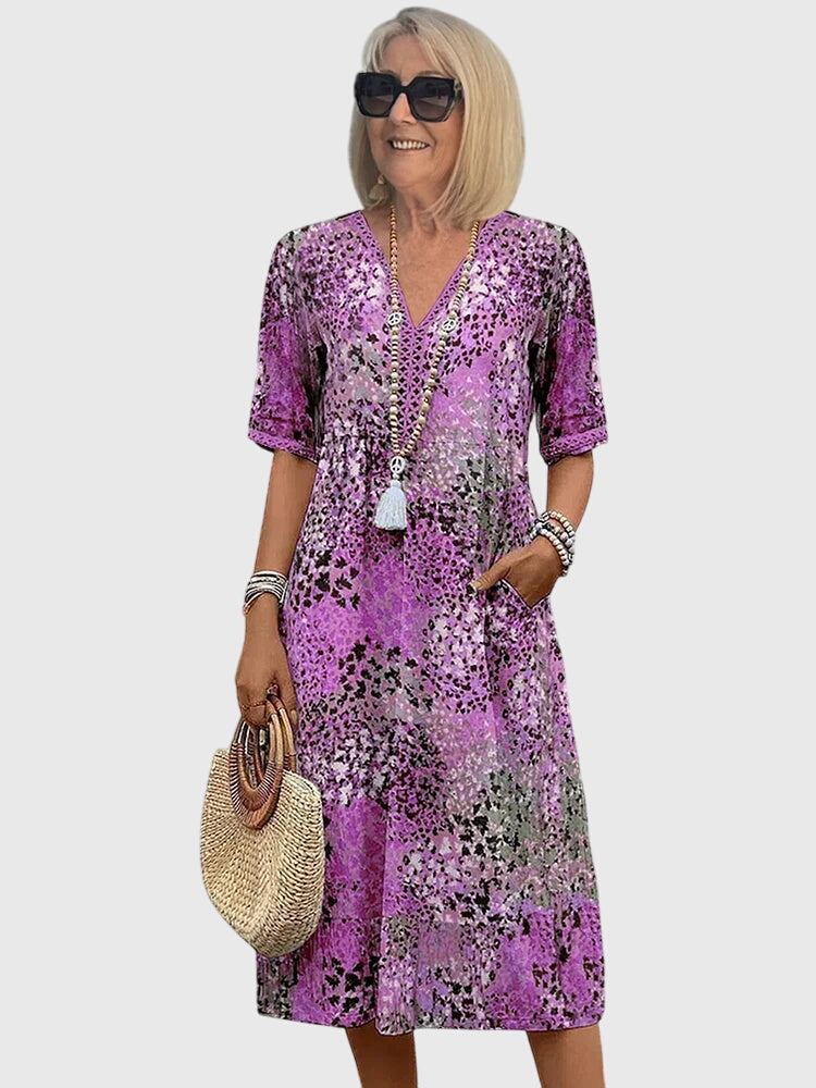 Robe midi fleurie sans manches à col en V pour femme