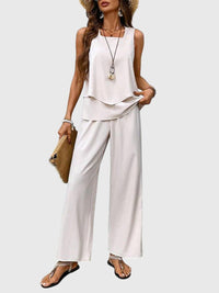 Women's Two-Piece Set Sleeveless Slim Fit Button-Up Summer