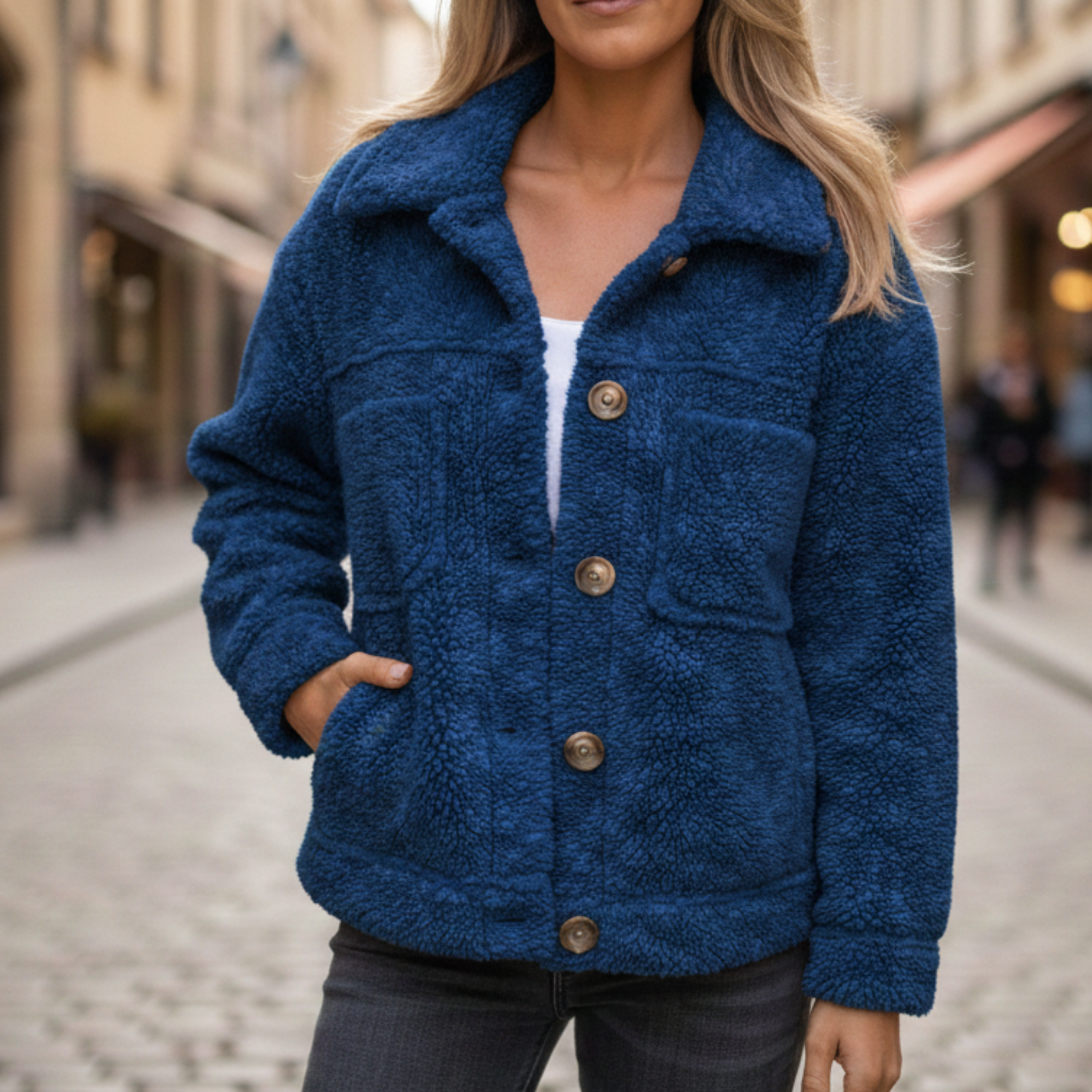 Veste d'automne pour femme à boutons devant en polyester